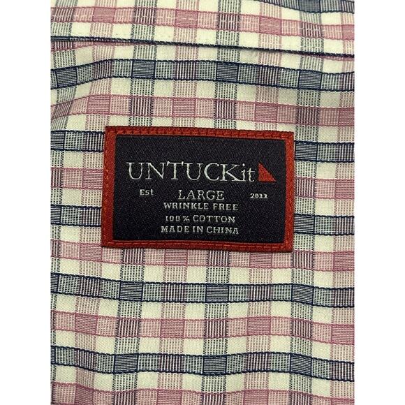 UNTUCKit Shirt Adult Large Wrinkle Free Casual White Blue Pink Plaid Mens - Picture 5 of 6
